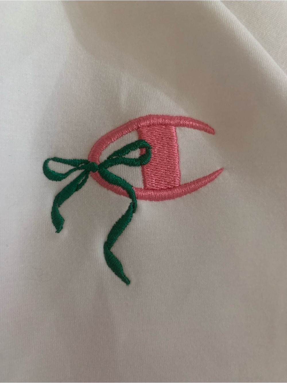 Champion White Cropped Zip Up Hoodie with Green Accents and Bows - Picture 4 of 4